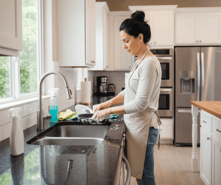 Housekeeper washing dishes