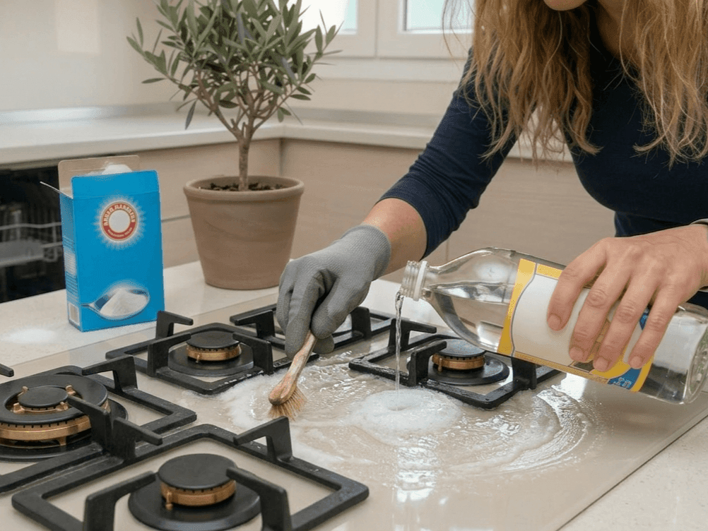 καθαρισμός εστιών κουζίνας με σόδα και ξύδι